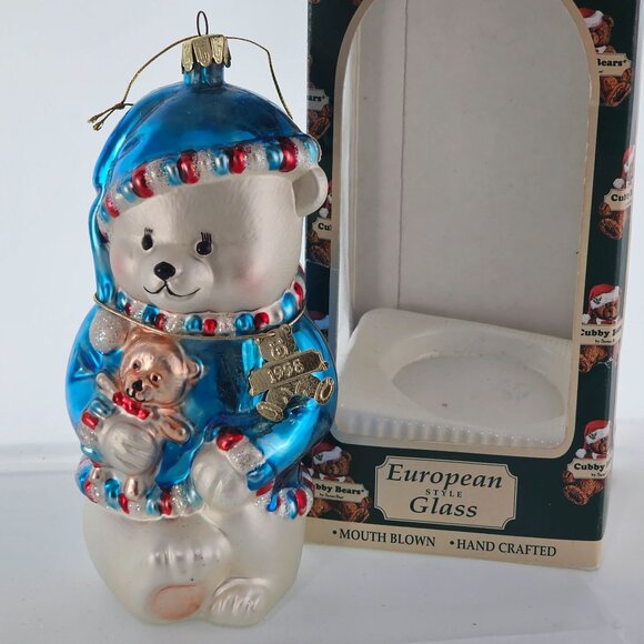 1998 Blown Glass Cubby Bears Ornament 6" Santas Best handcrafted Christmas decor - Picture 8 of 8
